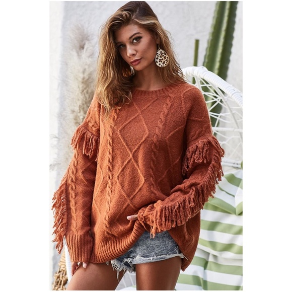 024 Cozy Pink Fringe detail Sweater Top - Picture 5 of 7